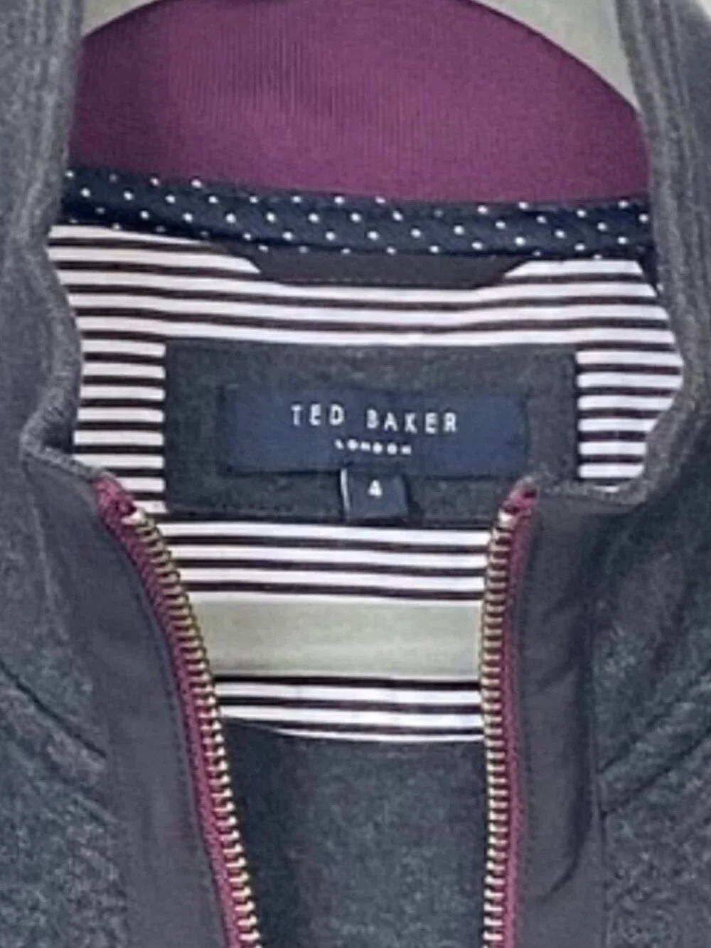 TED BAKER Men's Zip Up Jacket Jam Trim Fit in Black Size 4 or US Large Charcoal
